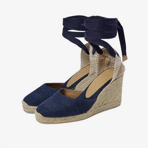 Castaner 60mm Carina navy suede Espadrille Wedge Sandals 7.5/38